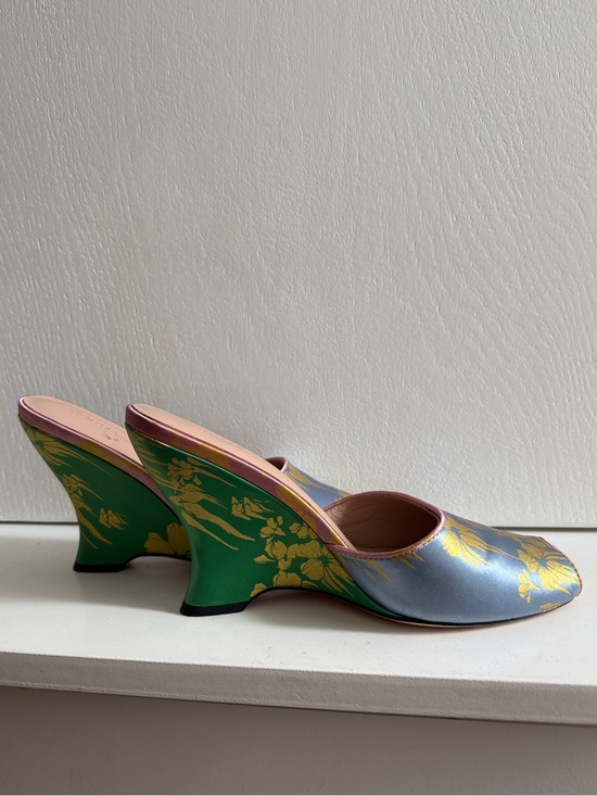 Cynthia Rowley Shoes - Cynthia Rowley Green and Silver Floral Satin Mules